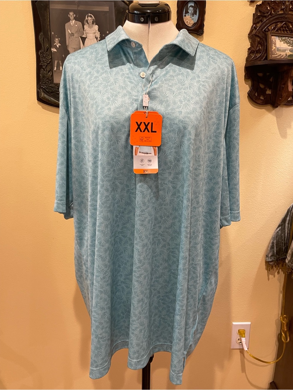 NWT Greg Norman ML75 Aqua Palm Print Polo Shirt XXL